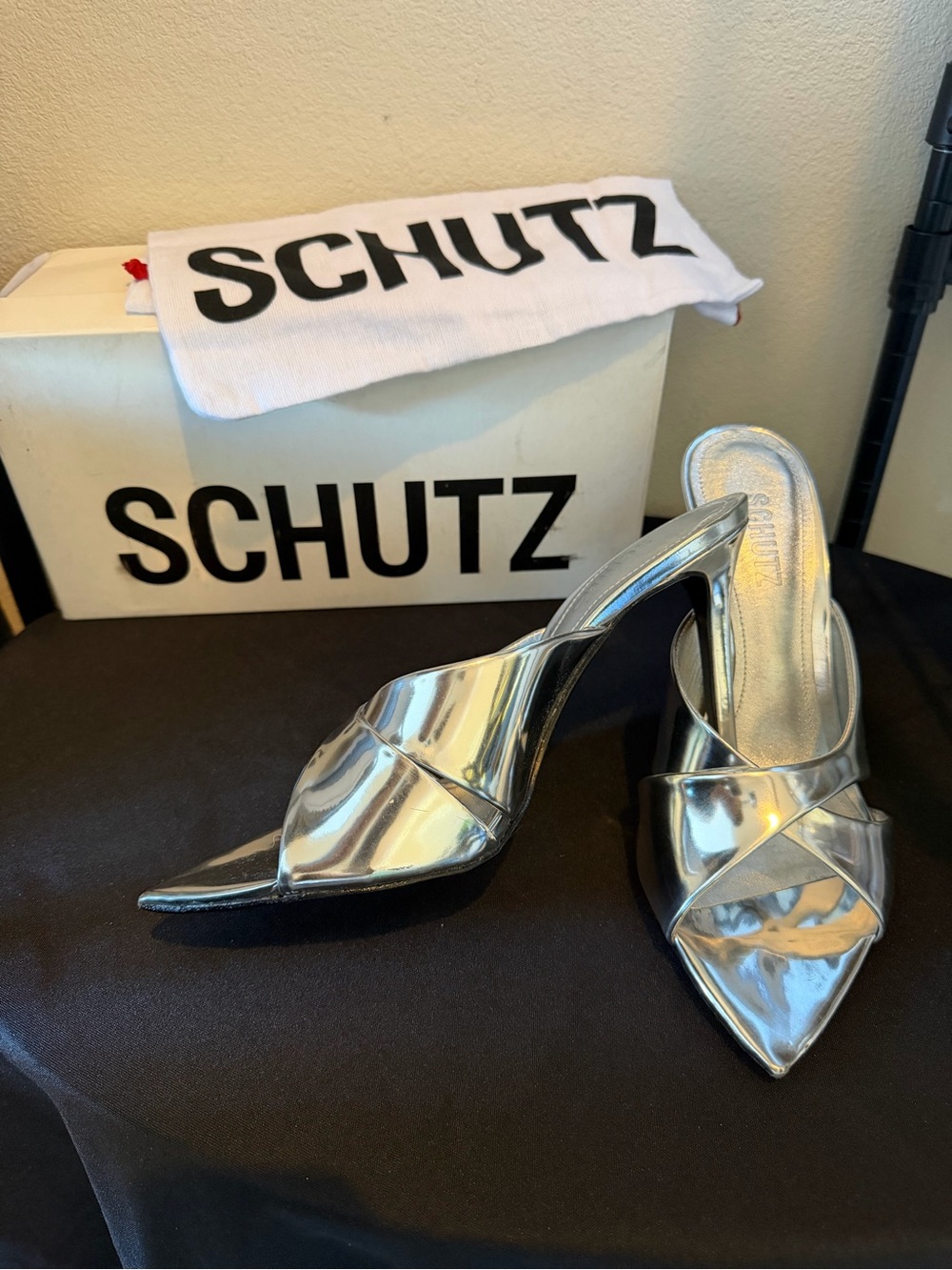 SCHUTZ “Maxine” Pointed Toe Slip-On Mule Heels